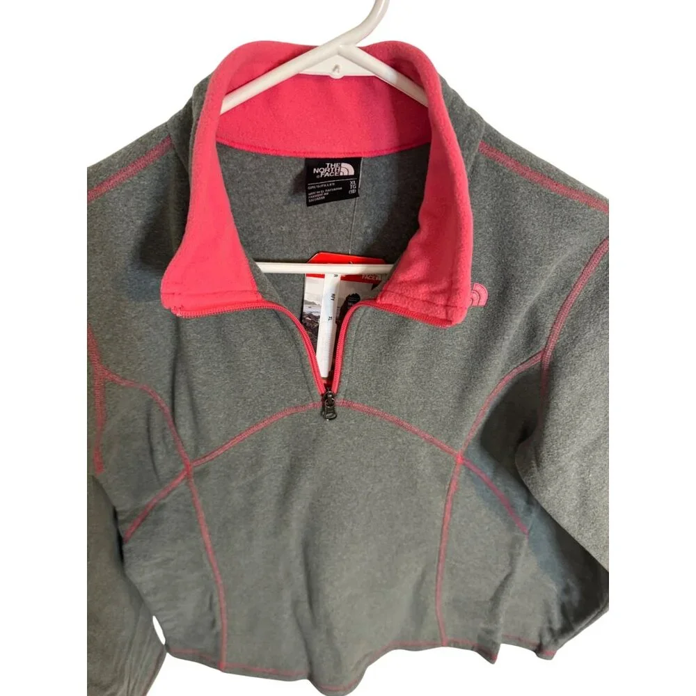 The North Face Glacier Girls Size XL 1/4 Zip Gray Pink Fleece Pullover NWT